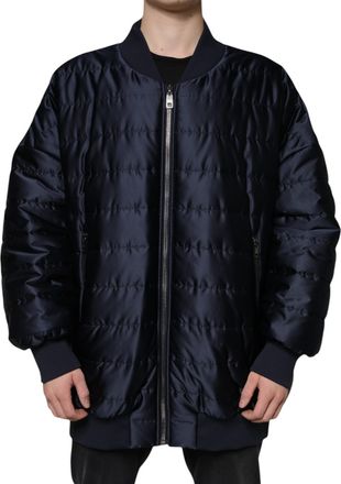 Dolce & Gabbana Dark Blue Quilted Full Zip Bomber Mens Jacket