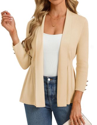 Grace Karin Womens Slim-Fit Cardigan 3/4 Sleeves Open Front Casual Lightweight Tops Apricot M