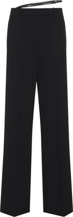 Tom Ford Scherpe Grain de Poudre Schuine Tailored Wijde Broek met Riem Detail - Dames - Straight fit broeken - Zwart - 2XS - Katoen - Broeken