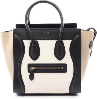 Celine Beige Black White Leather Suede Handbag Tote Bag (Pre-Owned)