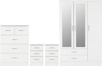 Seconique Seconique - Nevada 3 Door 2 Drawer Mirrored Wardrobe Bedroom Set - White Gloss