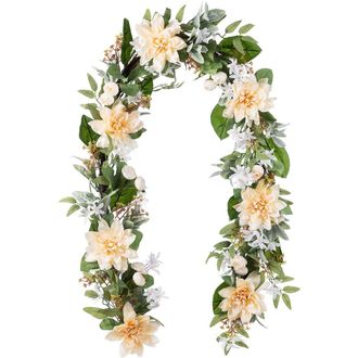 Glitzhome 6ft Dahlia or Hydrangea Peony & Cherry Artificial Garland in Beige at Nordstrom, Size Medium