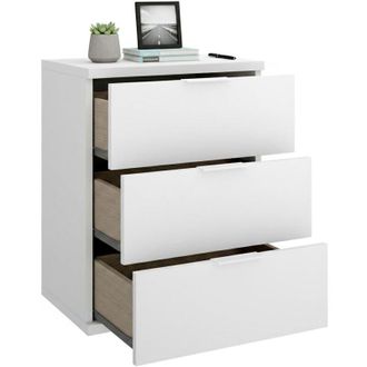 Dmora Comodino Blythe, un Ripiano, 3 Cassetti, Apertura Scorrevole, 34x42x57h cm Bianco