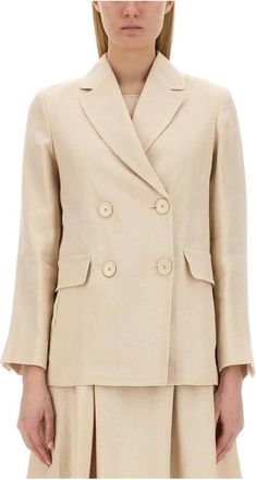 Max Mara Laura Double-Breasted Blazer - Dames - Blazers - Beige - M - Katoen - Jassen