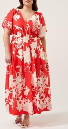 Estelle Solstice Floral Print Maxi Dress in Poppy Red/Cream at Nordstrom Rack, Size 16W