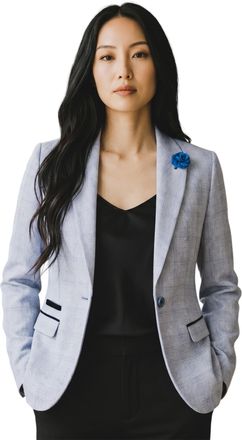 House of Cavani Dames blauwgeruite wol mix visgraat tweed op maat gemaakt blazer - Caridi