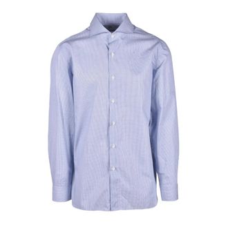 LUIGI BORRELLI NAPOLI Overhemd - Heren - Casual Overhemden - Blauw - M - Katoen - Overhemden