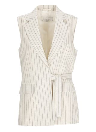 PESERICO Beige Striped Linen Drawstring Gilet