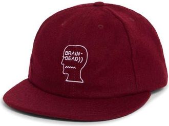 Brain Dead Embroidered Logohead Wool Blend Flannel Adjustable Baseball Cap in Burgundy at Nordstrom
