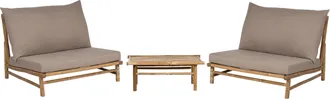 Beliani Conjunto 2 Plazas Madera De Bamb&uacute; Con Cojines Mesa De Centro Interior Exterior Madera Clara Y Gris Pardo Todi