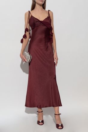 Self Portrait Satin Dress With Spaghetti Straps, Womens, Burgundy