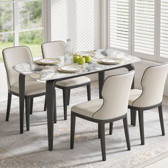HOMCOM Dining Table for 4, Kitchen Table with Sintered Stone Tabletop in White