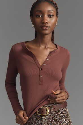 Pilcro The Andie Ribbed Henley Top by Pilcro