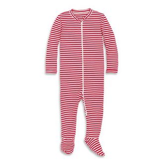 primary Baby Organic Zip Footie In Stripe in Cherry Ivory Mini Stripe at Nordstrom, Size 18-24M