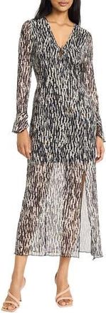 Donna Morgan Long Sleeve Midi Sheath Dress in Cream/Black at Nordstrom Rack, Size 12
