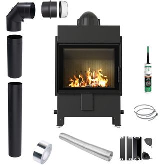 Kratki LUCY 12 kW &Oslash; 200 Kamin Schwarz Insert Ecodesign Rohrset