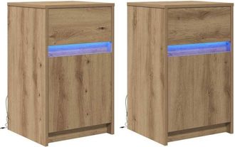 vidaXL Armario De Noche Led 2 Pcs Roble Artisan 38 X 34 X 61 Cm Vidaxl