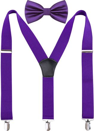 Alizeal Mens Y-Back Adjustable Suspender and Bowtie Set, Dark Purple