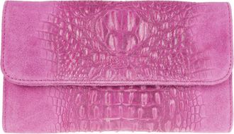 Girly HandBags Womens Crocodile Print Suede Leather Clutch Bag Italian Party Crossbody Messenger Shoulder Bag - Fuchsia