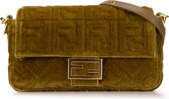 Fendi Pre-owned Womens Baguette Velvet Shoulder Bag - Khaki Textile - One Size