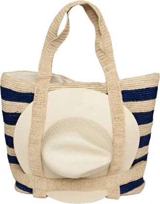 Hat Attack Womens Original Straw Traveler Bag In Natural/navy Stripe
