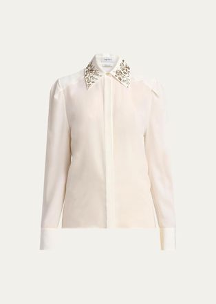 Alexander McQueen Embellished Collar Silk Button-Down Shirt
