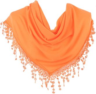 Hat To Socks Triangle Scarf with Bobbin Lace Fringes for Women (Orange)