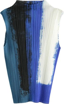 Pleats Please Issey Miyake paint-effect pleated top - Blu