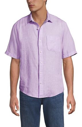 Lands End Traditional Fit Short Sleeve Linen Shirt in Pale Whisper Lilacs at Nordstrom, Size Xx-Large