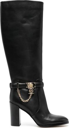 Michael Kors Hamilton Embellished Leather Boot - Dames - Hoge Laarzen - Zwart - 37 1/2 EU - Leer - Schoenen