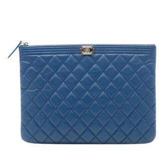 Chanel Pre-owned Clutches, female, Blue, Size: ONE SIZE Pre-owned Quilted Caviar Clutch