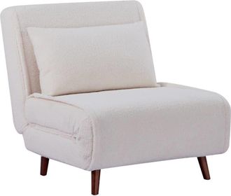 Sweeek Sill&oacute;n convertible borreguito base de madera, 1 plaza, crema