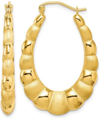Diamond2Deal 10k Yellow Gold Satin and Polished Hollow Hoop Earrings