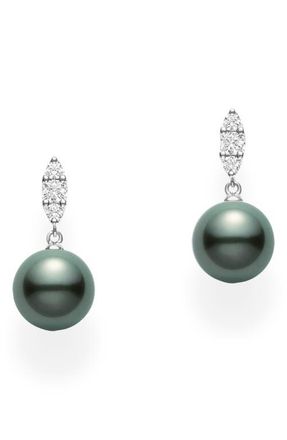 Mikimoto Morning Dew Cultured Pearl & Diamond Drop Earrings in 18Kw at Nordstrom