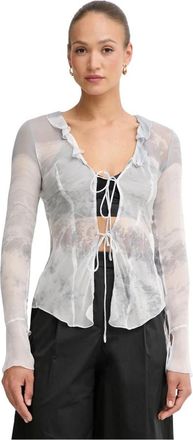 Patrizia Pepe Vloeiende Viscose Blouse met Ruches - Dames - Blouses - Blauw - XS - Overhemden