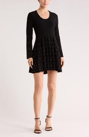 SIMKHAI Prue Embellished Long Sleeve Fit & Flare Dress in Black at Nordstrom Rack, Size X-Small