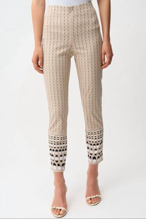 Joseph Ribkoff Geometric Patterned Slim Trouser Pant In Beige