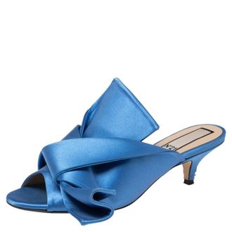 N&deg;21 N&ordm;21 Blue Satin Raso Knot Peep Toe Kitten Heel Mules