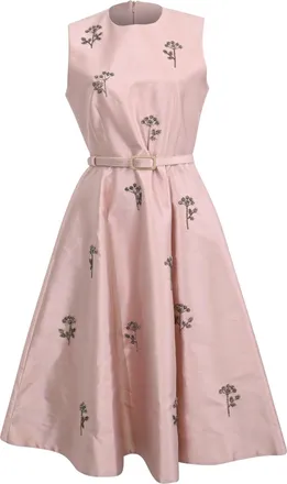 Erdem Erdem Belted Bead Embellished A-Line Dress in Pink Polyester