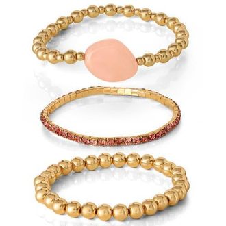 Jessica Simpson 3-Piece Beaded Stretch Bracelet Set in Pink, Gold at Nordstrom