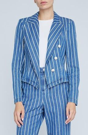 L'agence Wayne Stripe Double Breasted Crop Denim Jacket in Denim Stripe at Nordstrom Rack, Size Xx-Small