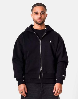 Sixth June Felpa con cappuccio e zip nera con cuore ricamato-Nero