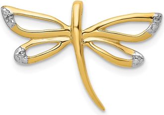 Diamond2Deal 14k Yellow Gold Diamond with Rhodium Accent Dragonfly Chain Slide