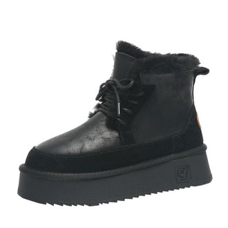 Generic Women snow boots with thick soles and straps cotton shoes with thick velvet waterproof and anti slip versatile short boots (black,5.5)