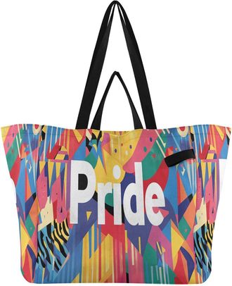Generic Rainbow Lgbt Pride pattern Reusable Canvas Tote Bag, Heavy Duty Grocery Shopping Bag with Large Capacity Hard Bottom Double Handles Work Groceries Tra