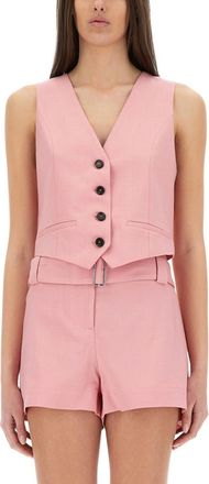 Msgm Pink Solid V Neck Top