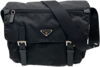 Prada Saffiano Black Nylon Saffiano Shoulder Bag (Pre-Owned)