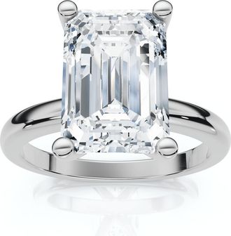 Pompeii3 3Ct Emerald Solitaire Moissanite Engagement Ring in White Yellow or Rose Gold