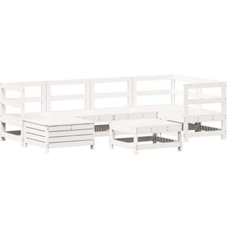 vidaXL Vidaxl - Juego De Sof&aacute;s De Jard&iacute;n 7 Pzas Madera Maciza De Pino Blanco