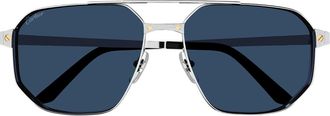 Cartier Ct0462s Santos De Cartier 002 Silver Blue Sunglasses